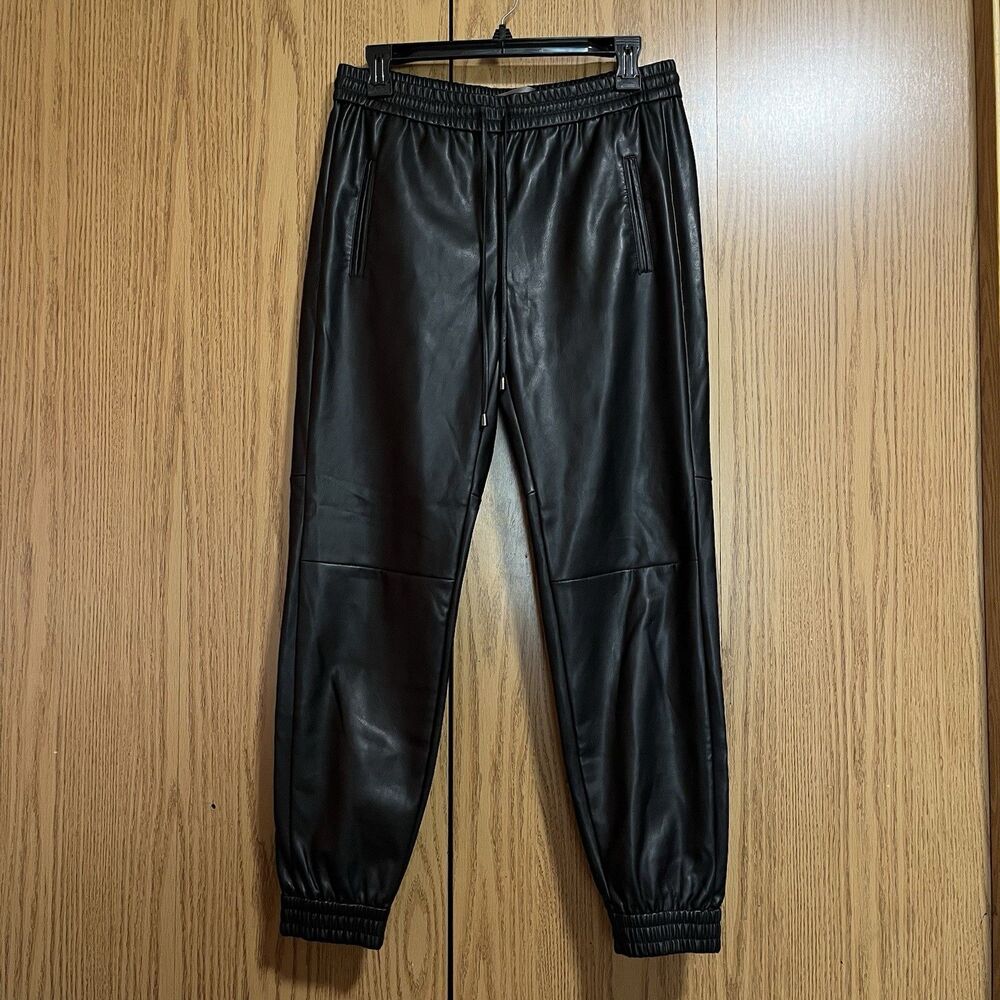Anthropologie Faux Leather Jogger Pants Women’s Small Black